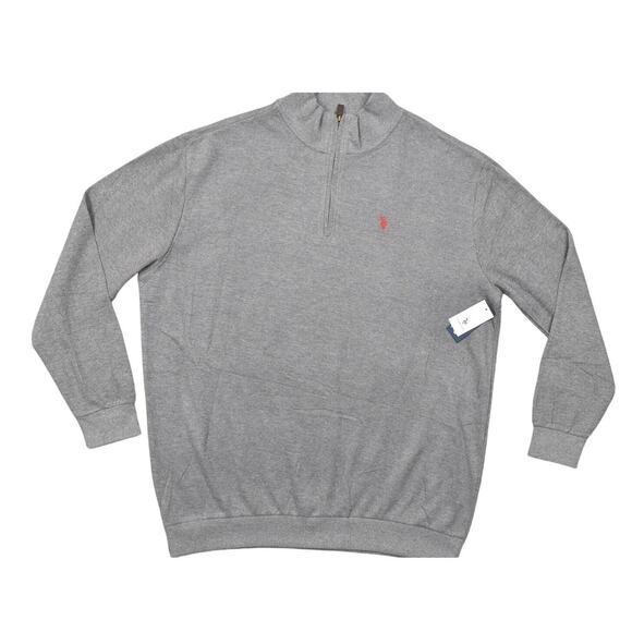 NEW U.S. Polo Assn. Gray Sweater XLT Cotton New - Pullover Quarter Zip - Picture 1 of 6